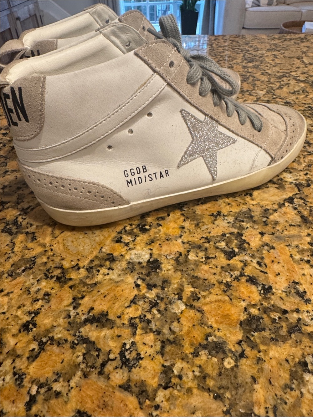 Golden Goose White, Silver & Taupe Mid Star High-Tops